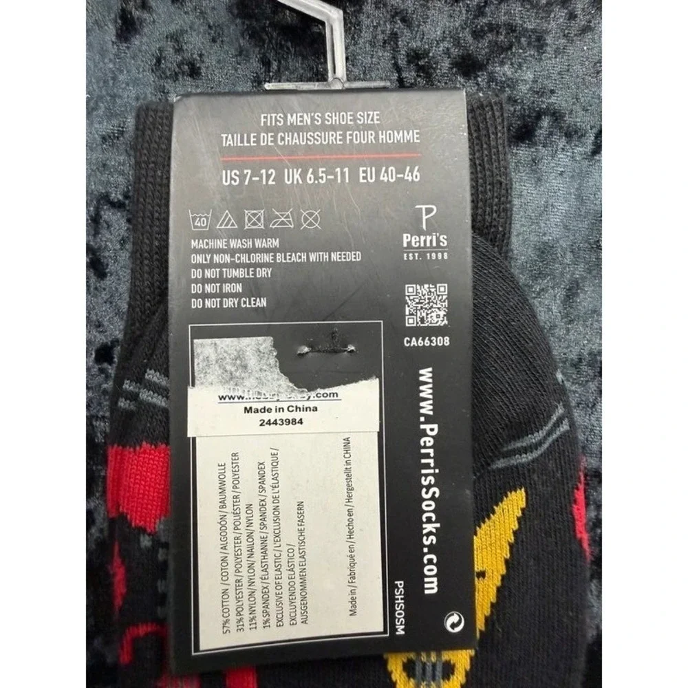 Perri's Socks Men's Electric Guitar Crew Socks Black Multicolor 7-12 NWT